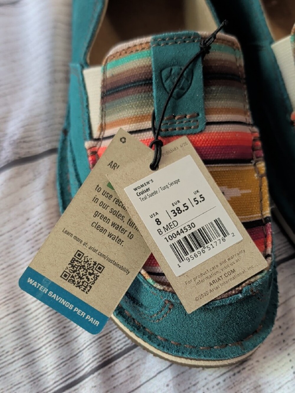 Ariat Teal Suede Slip-On with Multicolor Southwestern Stripe - Picture 2 of 3